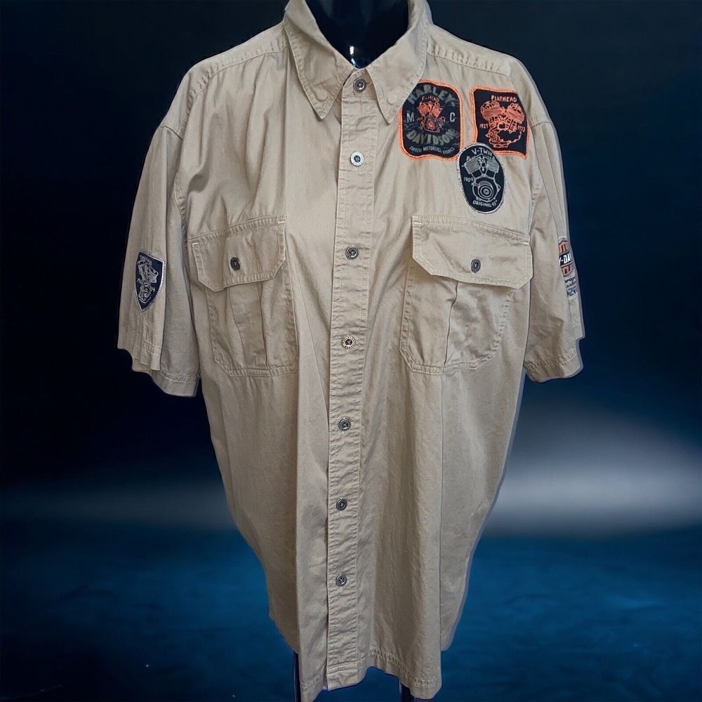 HARLEY DAVIDSON Button Up SS SHIRT (XL) Motorcycle..Vintage Embroidered